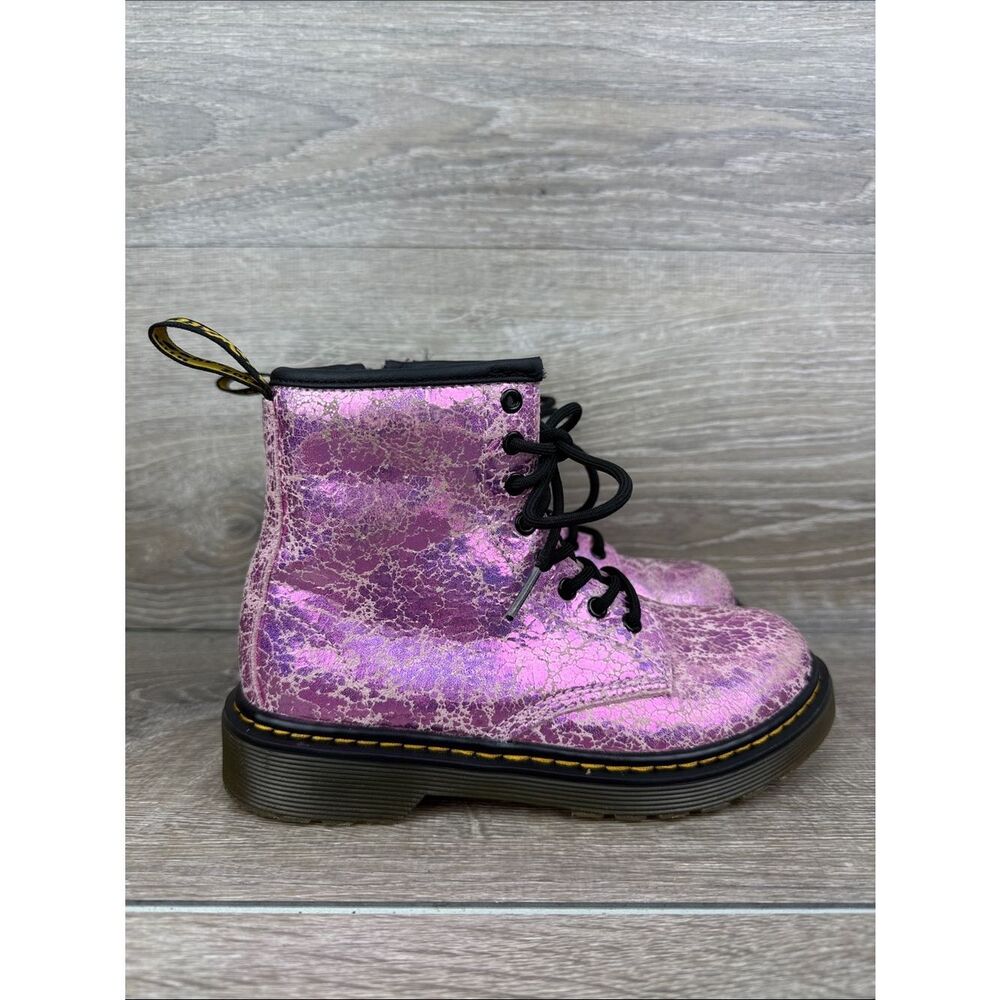 Dr Martens 1460J Little Girl Sz 1 Metallic Pink Disco Crinkle Leather Zip Boots